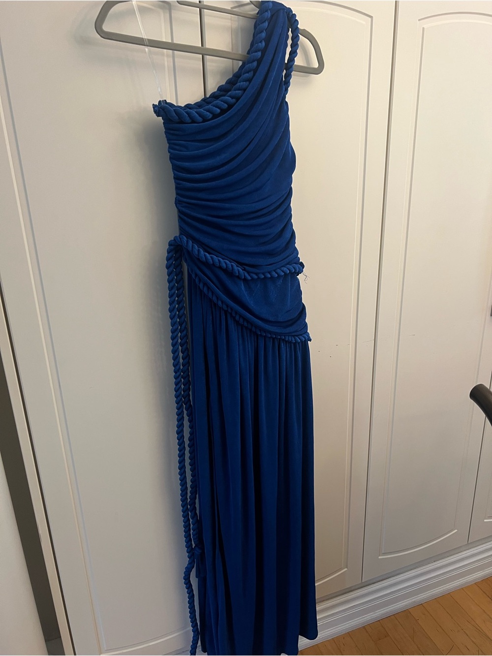 Fashion Nova One-Shoulder Cobalt Blue Rope-Trim Maxi Dress